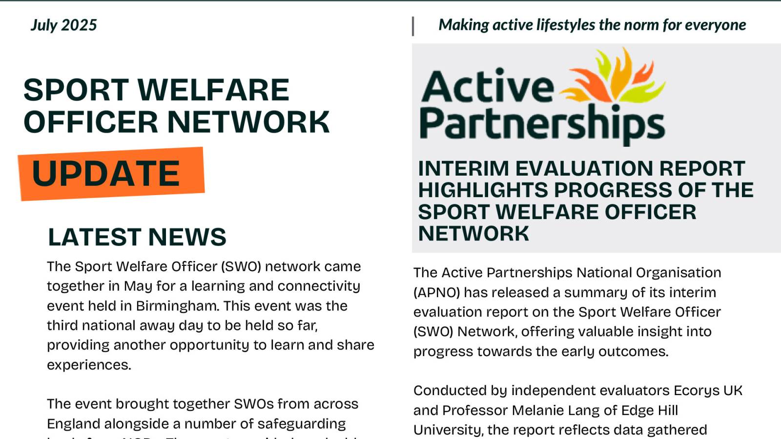 Latest newsletter for Club Welfare Officers